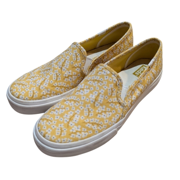 KEDS Double Decker Yellow Floral Slip-On Canvas Sneakers Women Shoes Size 8 - Picture 1 of 7